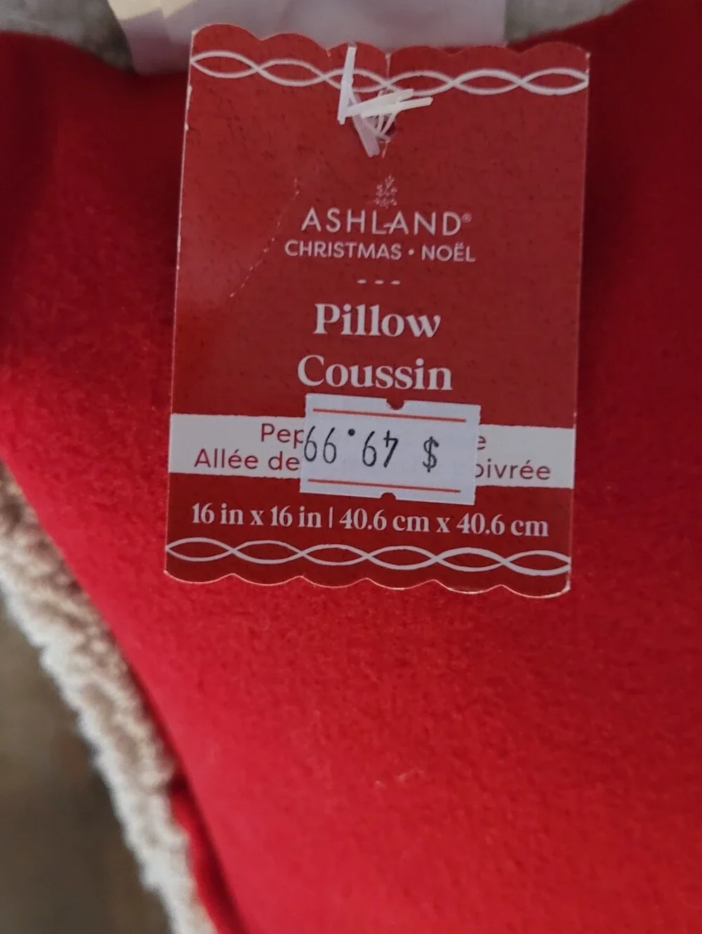 NWT Ashland Christmas Santa Hooked Pillow with Red Hat and Black Glasses